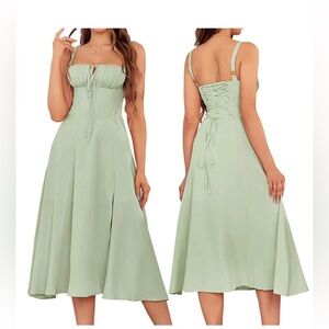 NWT-Elegant Sage Green Tie-Back Midi Dress